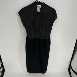 VTG Miss Darby Womens Black Pencil Skirt Polka Dot cap sleeve neck bow Dress 14P